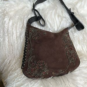 Fendi Suede Brown embroidered with copper wire, and beaded